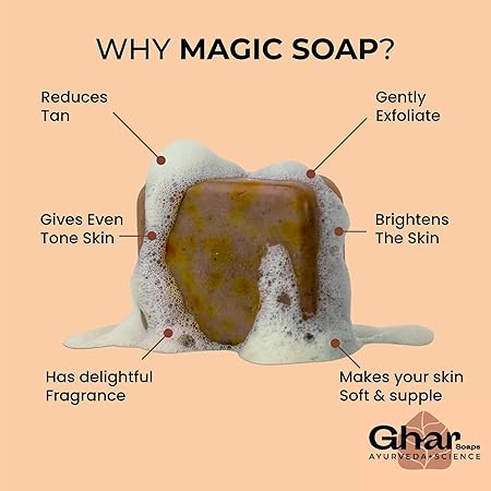 Ghar Soaps Sandalwood & Saffron Magic Soaps For Bath (100 Gms Pack Of 4) | Paraben Free | Chandan & Kesar Bath Soap | Handmade Soaps For Glowing | Skin Brightening Soap For Men & Women